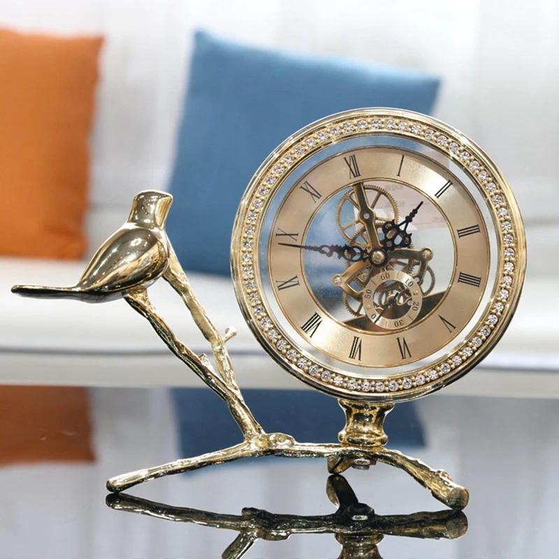 

Desk Clock for Home Decoration, Bird Metal Vintage Clocks Luxurious Alarm Clock Retro Study Room Desk Horloge