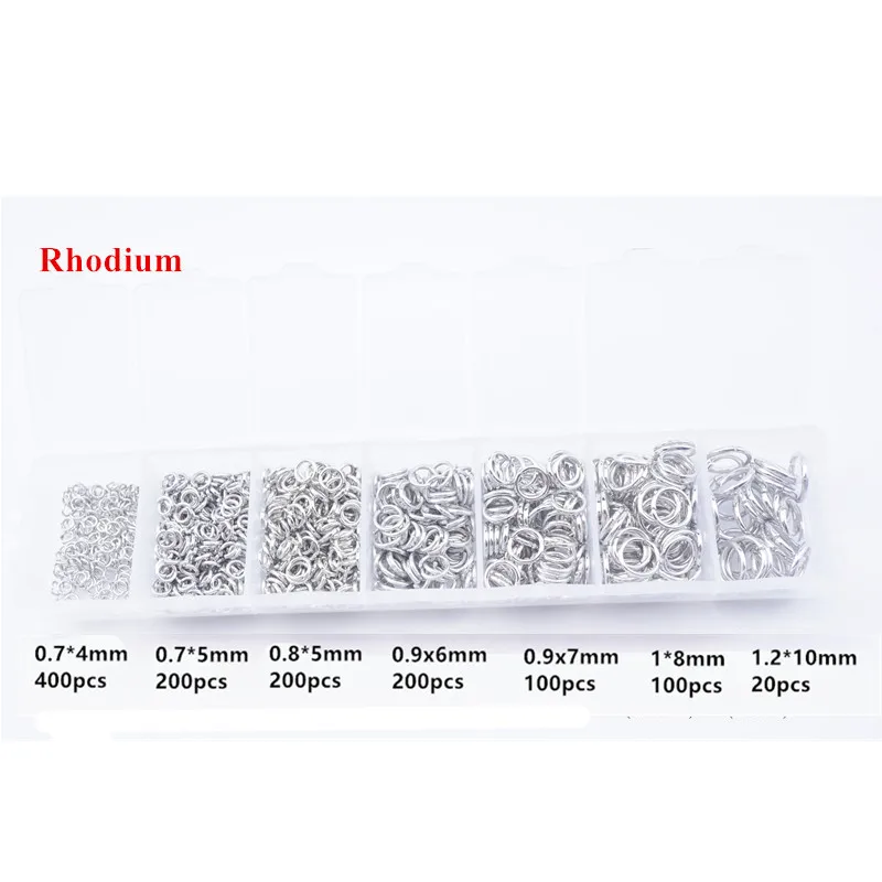rhodium jump rings 1200 шт. открытые прыжки кольца 3 мм 4 мм 5 мм 6 мм 7 мм 8 мм 10 мм набор коробок для DIY ювелирных изделий фурнитура Сплит Кольца разъемы HK060 - Цвет: rhodium jump rings