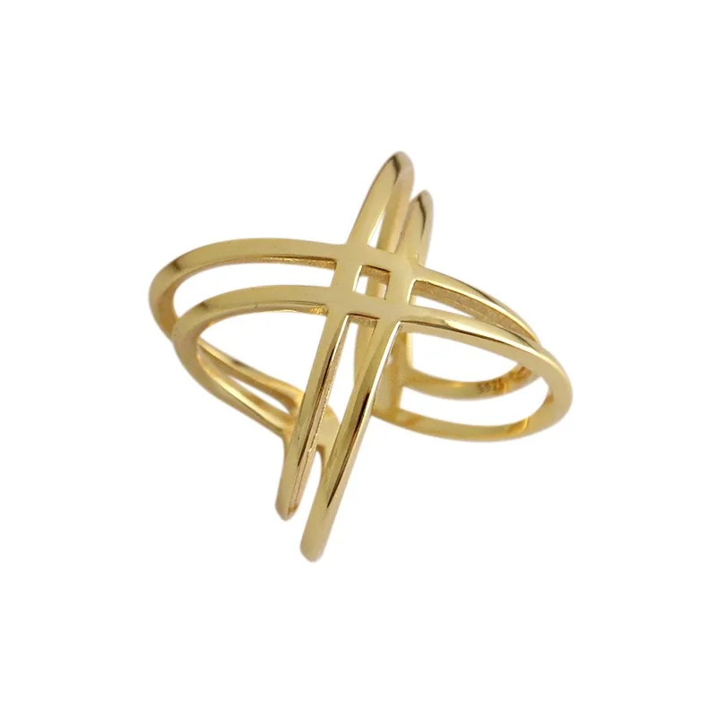 

Real 925 Sterling Silver Minimalist Cross X Shape Opening Ring For Fashion Women Party Elegant Lines Fine Jewelry Gift