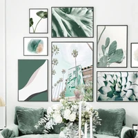 green lotus leaf cactus palm tree canvas painting wall art nordic posters and prints modular pictures aesthetic room decor