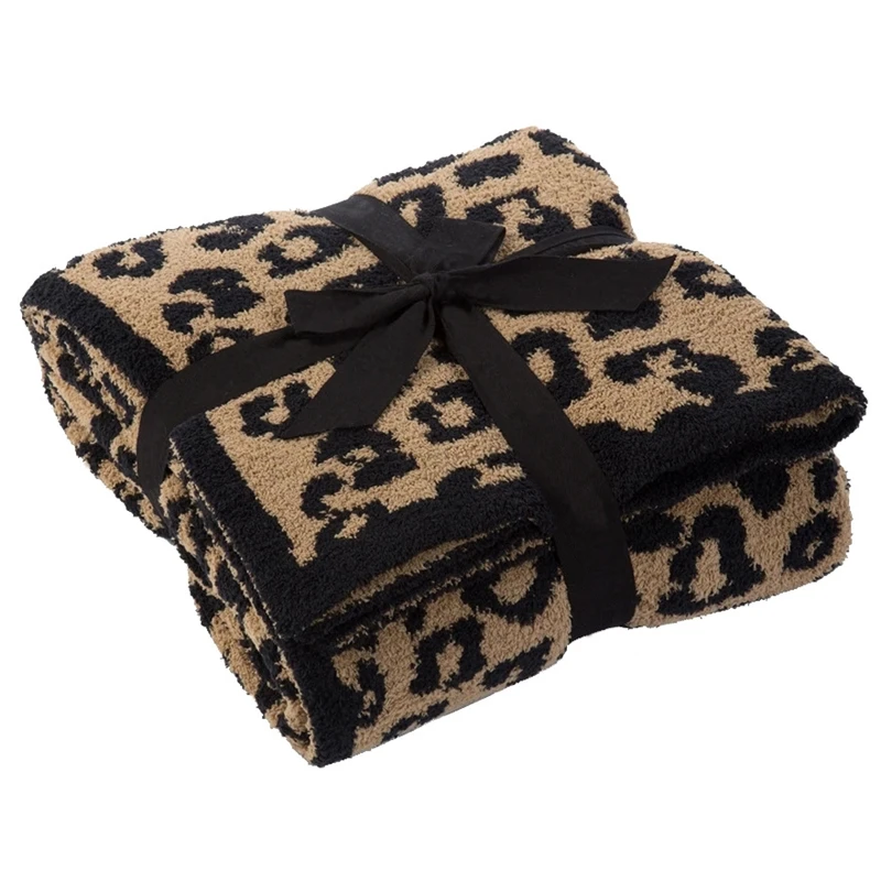 Style OEM knitted leopard blanket fleece knitted blanket woven blanket Barefoot Dream blanket sofa cover girl gift