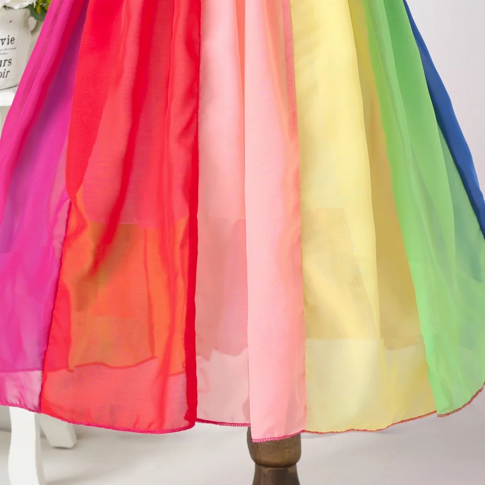 Новая мода осень зима Радуга длинный рукав хлопок цвет блок милый Девочка Хлопок Платья для вечеринок детей принцесса платье для девочек