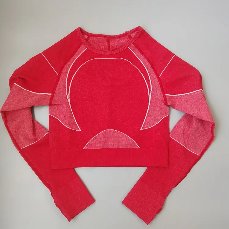 CB1064 red shirt Зима Осень Engery Ombre бесшовный комплект для йоги женский спортивный костюм Одежда для спортзала с длинным рукавом для фитнеса укороченный Топ Леггинсы спортивный костюм для йоги - Цвет: CB1064 red shirt