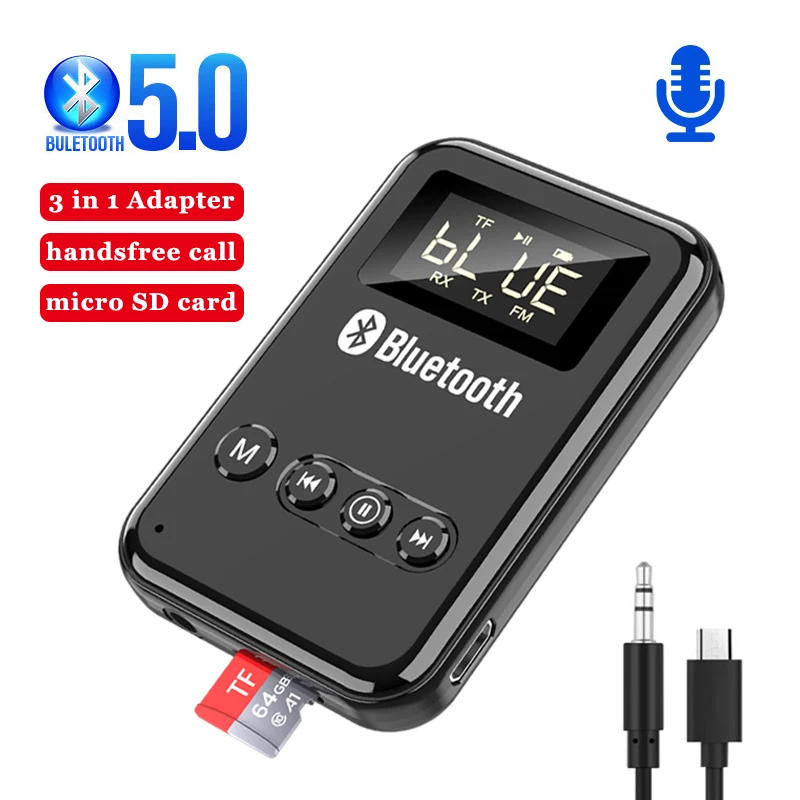Bluetooth приемник передатчик 5 0 беспроводной адаптер 3 мм разъем AUX FM автомобильный