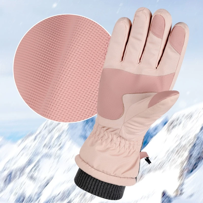 Ski Gloves Waterproof Full Finger Gloves Touchscreen Non Slip Wrist Leashes Fleece Lined Glove for Snowboarding Riding