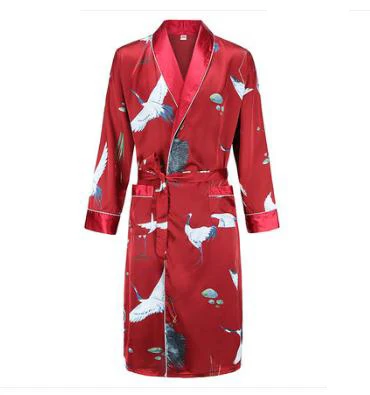 robe 11 Мужской Халат с длинными рукавами, атласные шарфы, кимоно с принтом дракона, Пижама, халат, ночная сорочка - Цвет: robe 11
