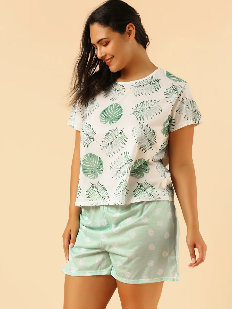

2021Home Wear Spring Summer Women's Pajamas Short-sleeved Printing Plus Size Loose Fashion Sleep Tops Pijamas Women Sleepwear