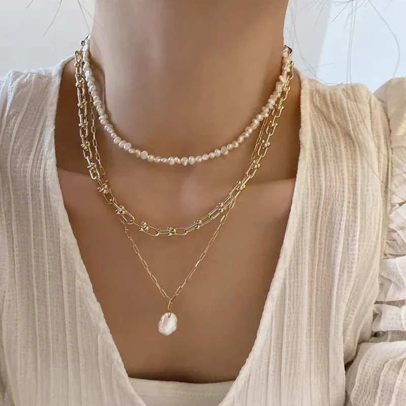 Kpop модное ожерелье с пресноводным жемчугом на шею костюм свитер цепочка подарки