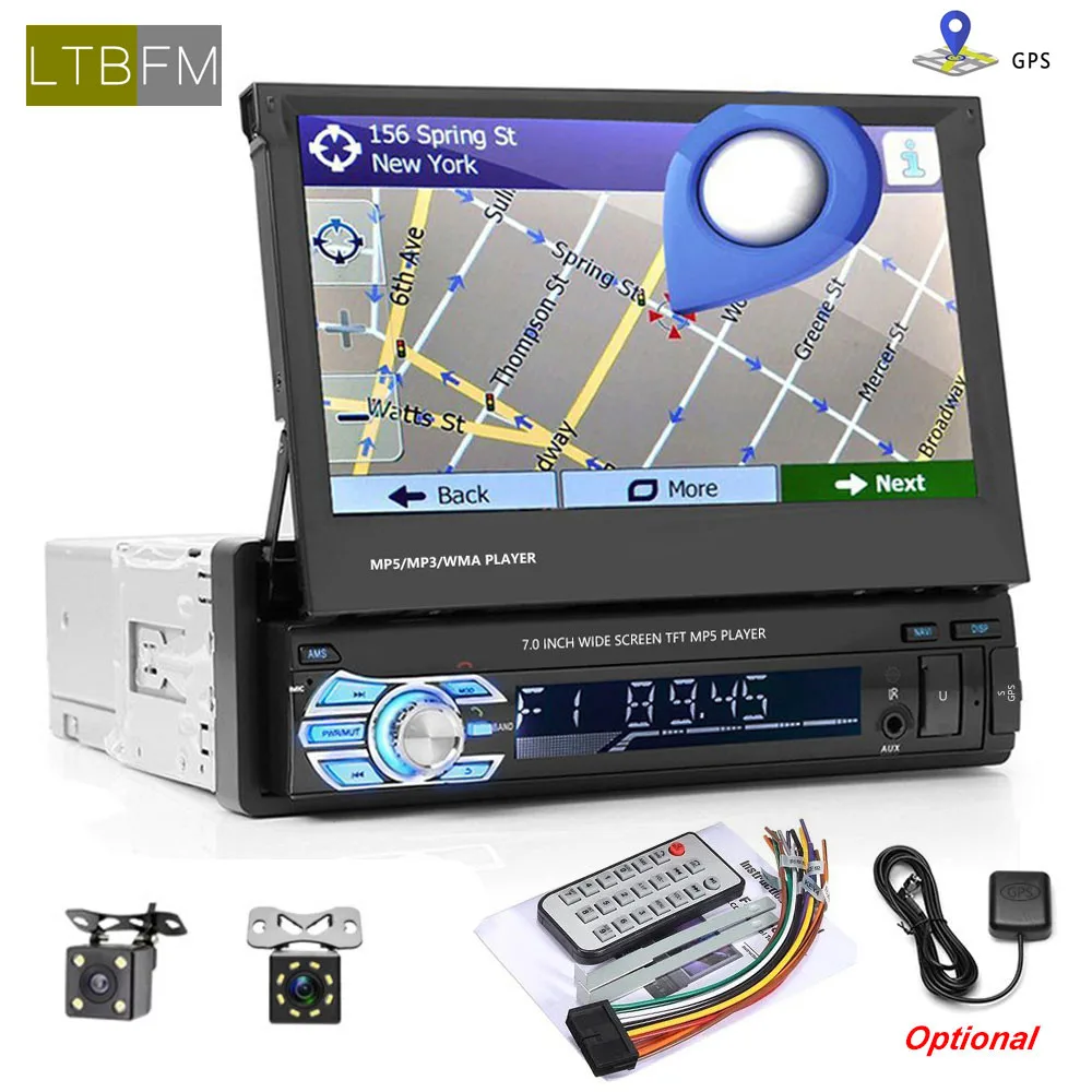 LTB FM 1 Дин Радио автомагнитола GPS; стереооборудование для автомобиля 7-дюймовый HD Сенсорный экран громкой связи Bluetooth FM USB SD MP5 Поддержка камеры заднего вида