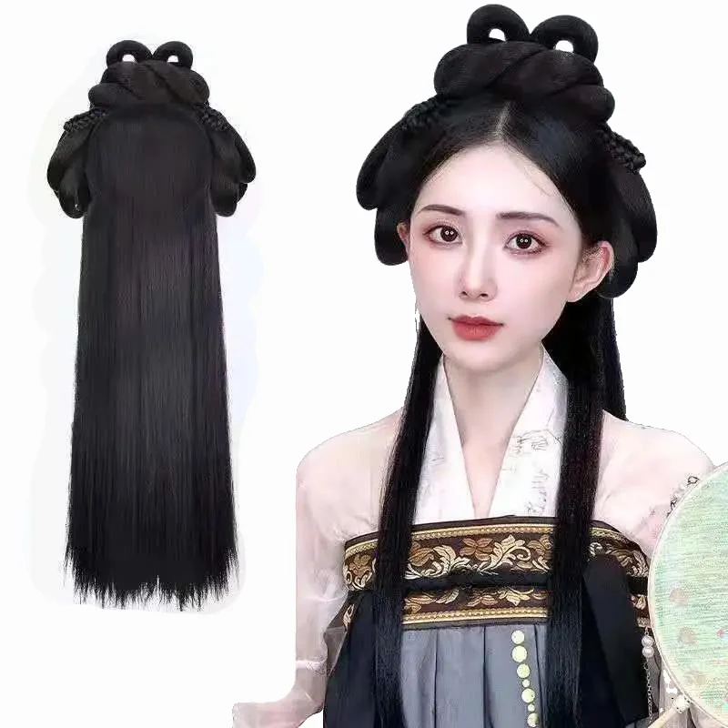 

Традиционный китайский макияж Hanfu для творчества, Женский моделирующий костюм для выступлений, длинные волосы, полный капюшон, интегрирова...