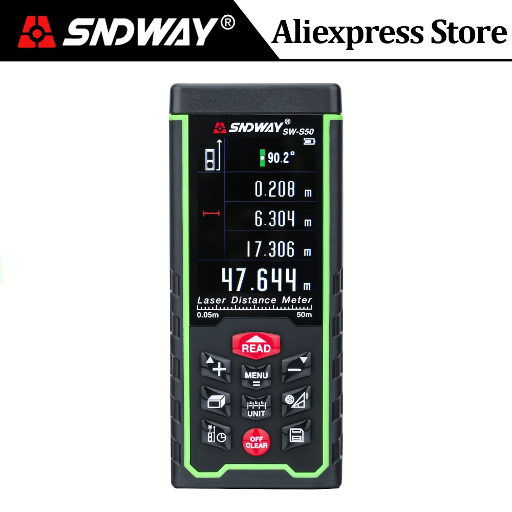 Лазерный дальномер SNDWAY с цветным ЖК-дисплеем, 120 м, 100 м, 80 м, 70 м, 50 м, лазерный дальномер, цифровой измерительный прибор на ленту, угловая линейка, инструмент