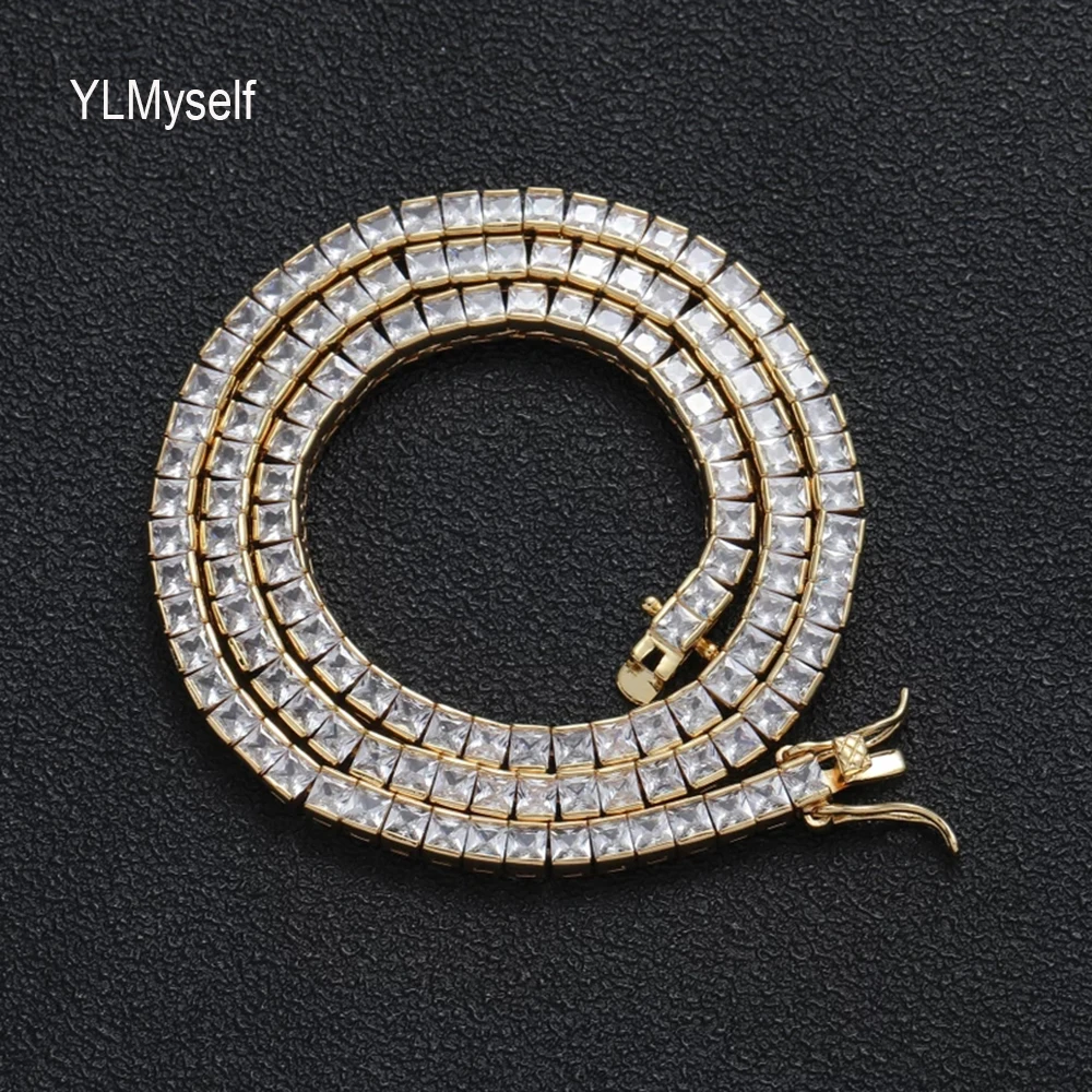 

Brass 3*3 mm Square Zircon Tennis Necklace 16/18/20 Inch Choker Chain Hip Hop Rock Jewelry For Men/Women