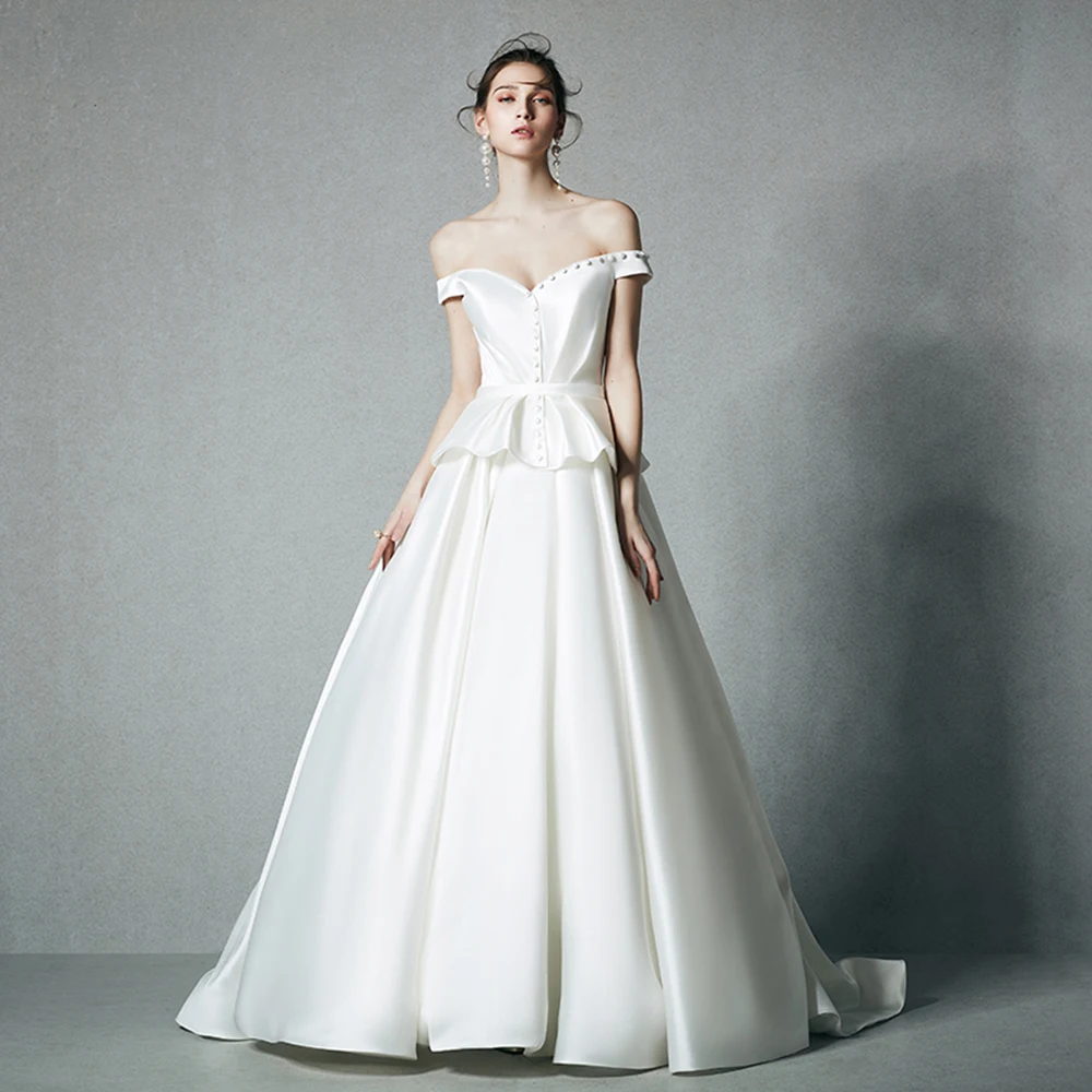 

2022 атласные свадебные платья Robe De Mariee, простые свадебные платья на пуговицах с открытыми плечами, Женский онлайн-магазин, китайские платья