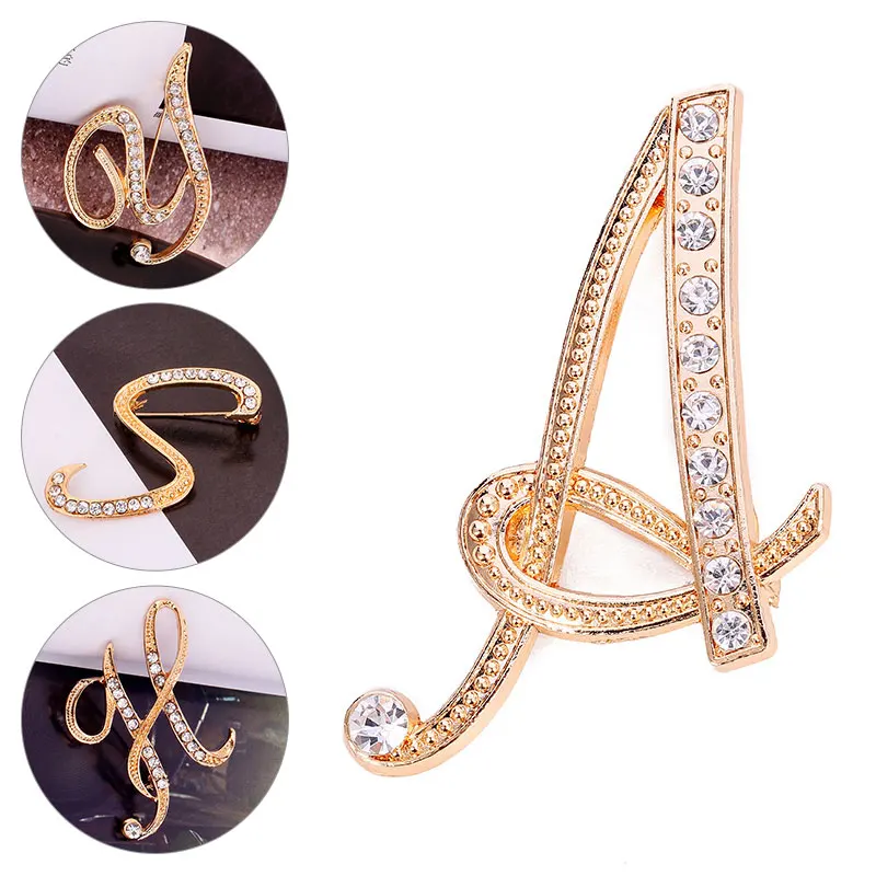 

Women Men A-Z Letter Brooch Rhinestones Crystal Silver Color English Alphabet Metal Pins Cute Jewelry Accessories Christmas Gift
