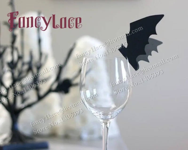 

60Pcs DIY Bat Shape Place Card Wedding Birthday Party Wine Glass Cup Cards Table Decoration Halloween Birthday Party Decoration