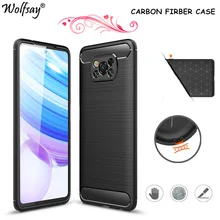 Carbon Fiber Cover For Xiaomi Poco X3 NFC Case Rubber Silicon Shockproof Case For Xiaomi Poco X3 M3 Case For Xiaomi Poco X3 NFC