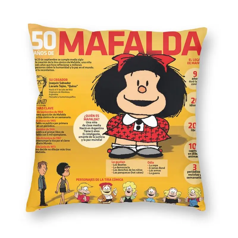 

50 лет Mafalda декоративная квадратная классическая декоративная подушка Quino комикс модная наволочка 40x40 см наволочка для дивана