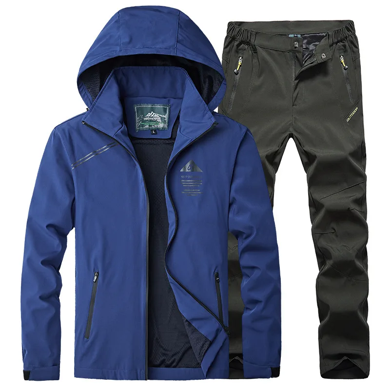 

Outdoor hiking jacket & pants men waterproof windproof mountaineering Trekking Fishing sports suit spring autumn thin tracksuit