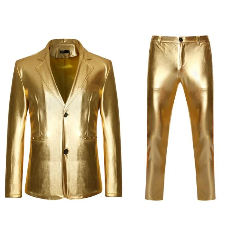Men's bronzing suit dance nightclub gold blazers trousers party two dresses мужской костюм trajes de novio костюмы gold silver