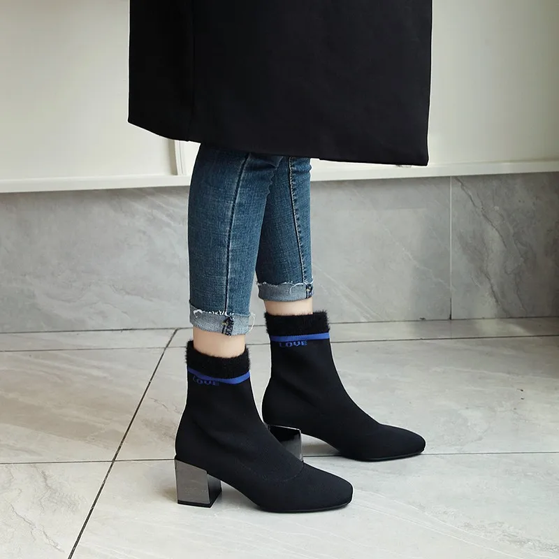 Aneikeh/Модные ботильоны с эластичными носками женские растягивающиеся ботинки на