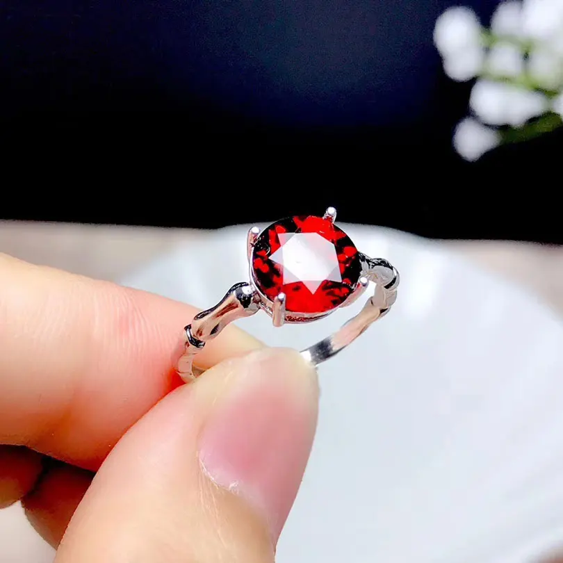 Женское кольцо с натуральным гранатом ZHHIRY из стерлингового серебра 925 пробы