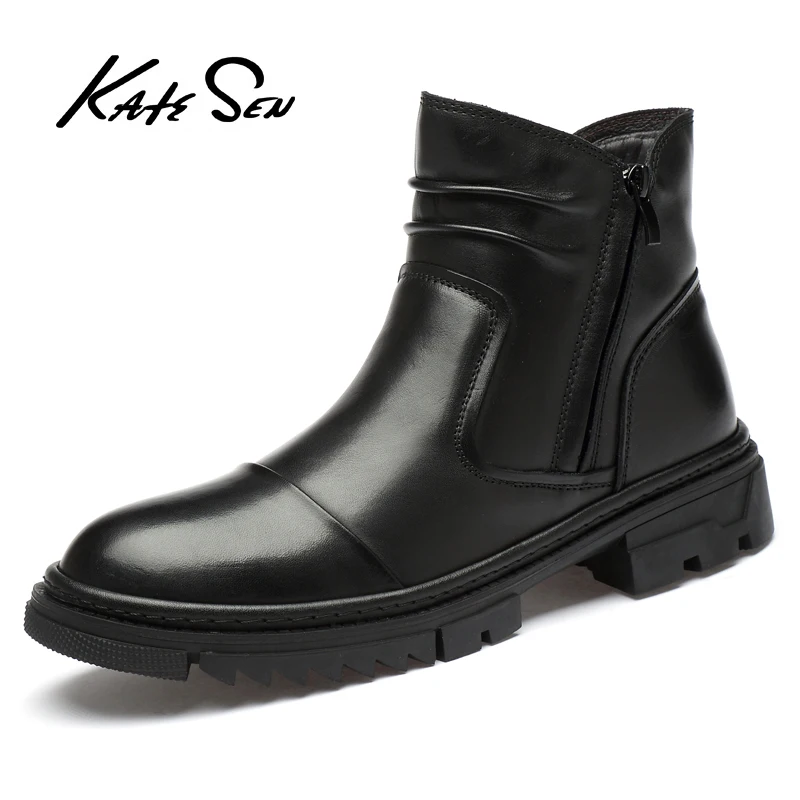 KATESEN/Новинка мужские ботинки Модные ботильоны из натуральной кожи кожаные замши