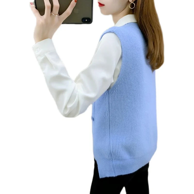 

20114 (room 5, row 7, bottom 4) real shot round neck Pullover solid color split single breasted knitted vest 39