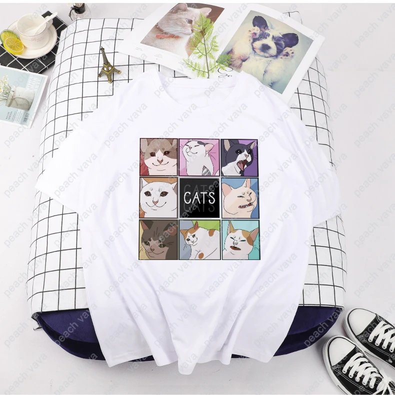 

Cute funny casual loose top kawaii cat Harajuku Japanese cartoon printing chic short-sleeve New summer casual female T-shirt