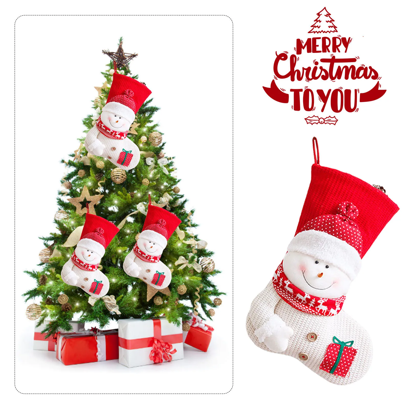 

Плюшевый Санта, Рождество, снеговик, вязаные рождественские чулки с орнаментом, камин, подвесной подарок для Рождественского украшения, Рож...