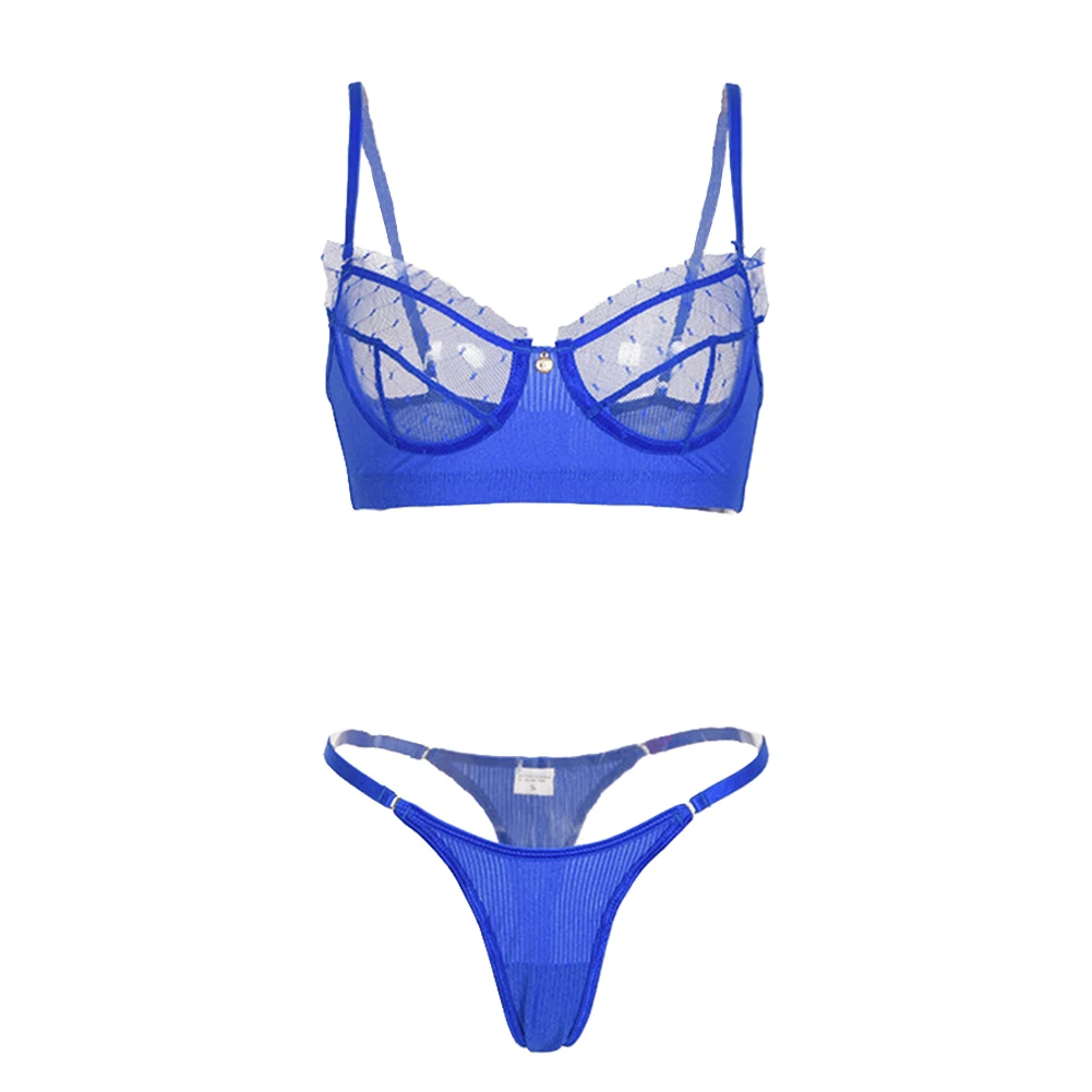 

Sexy Perspective Polka Dot Bra Women Transparent Lace Ultra-Thin Bra+Panty Set