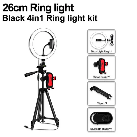 Светодиодный кольцевой светильник для селфи, кольцевой светильник для селфи, для кольцевого телефона, светильник для фотосъемки, комплект штатива для камеры, оборудование для фотосъемки, черный и серебристый цвет
