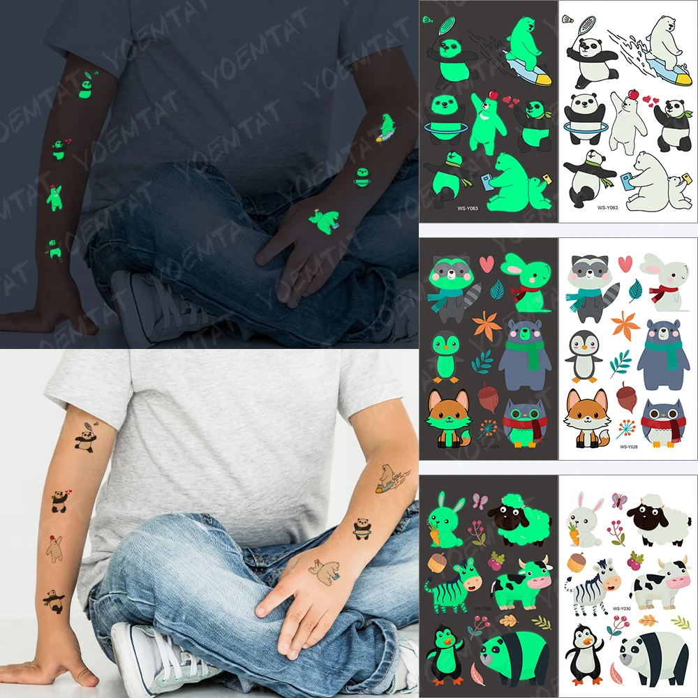 

Temporary Tattoos For Boys Girls Children Small Face Colored Baby Luminous Sticker Panda Cartoon Animal Cute Kid Face Flash Fake