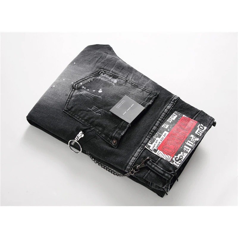 

European USA mens dsq jeans brand Men slim jeans pants mens denim trousers zipper blue hole Pencil Pants D2 jeans for men