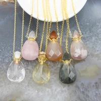natural citrinesagategarden crystal perfume bottle pendantsrosewhite quartz essential oil diffuser vial necklace jewelry