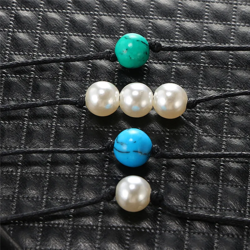Простой жемчужный синий зеленый белый камень ручная вязка кожаная веревка 4 шт.