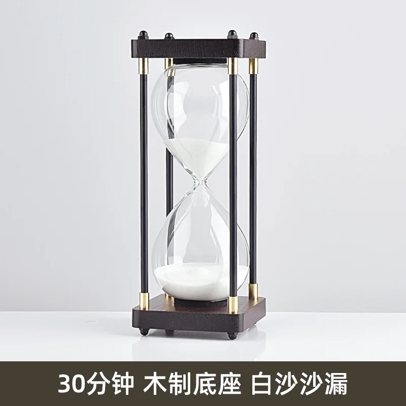 Reloj de arena cuadrado con fondo de madera, cron&oacute;metro de 30 minutos, adornos para el hogar, medidor de hora de cocina, azul-5