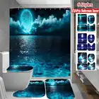 Набор из водонепроницаемой нескользящей занавески для душа, с рисунком моря и Луны, коврики для туалета крышки, коврик для ванной, Декор