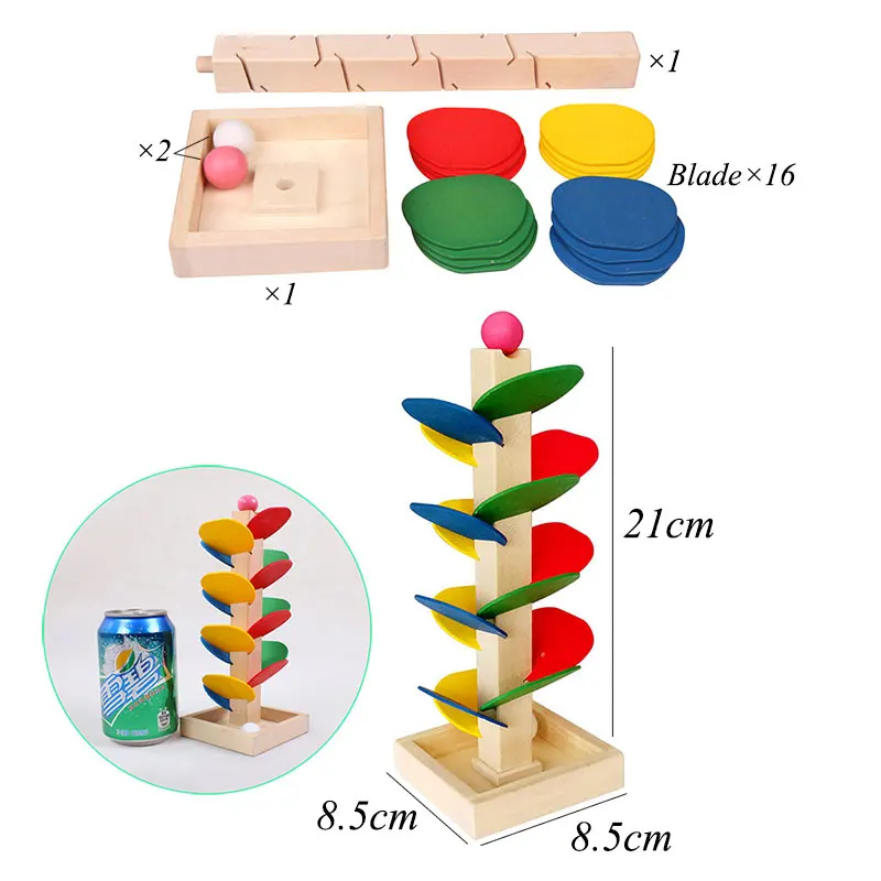 

Kids Rainbow Tree Ball Running Track Building Blocks Educational Toys Wooden Demolition Leaves Tower Ball Game Educational Toys