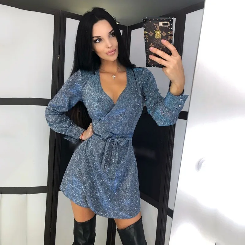 

Simenual V Neck Bandage Bodycon Sexy Maxi Dresses Women Fashion Skinny Clubwear Printed Long Sleeve Party Dress Autumn 2020 Slim