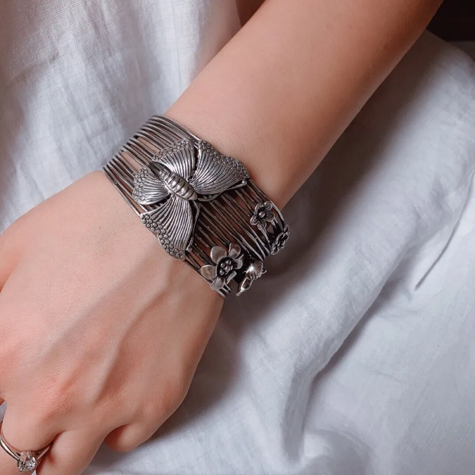 Женский Открытый браслет из серебра 925 пробы в этническом стиле | Украшения и