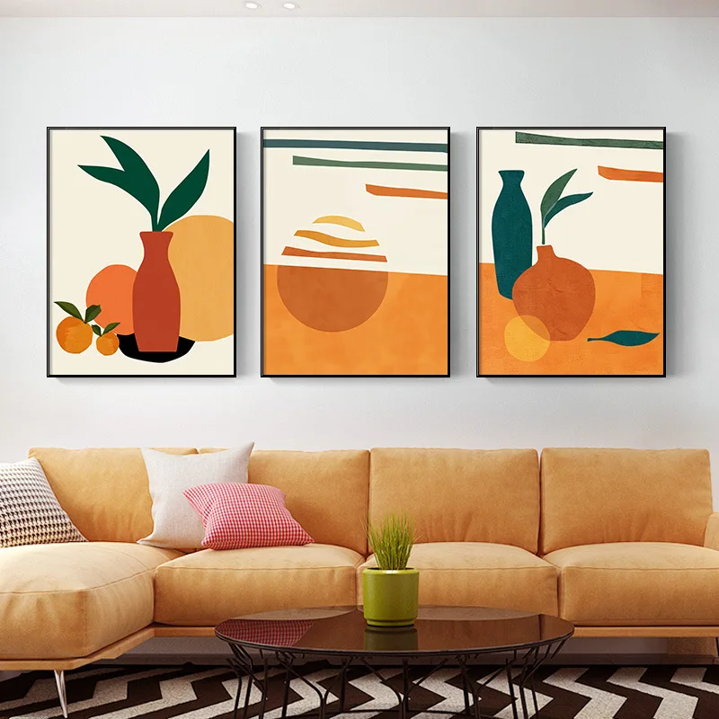 Скандинавская Современная минималистская цветная оранжевая ваза настенная Картина на холсте HD постеры и принты Настенная картина для деко...