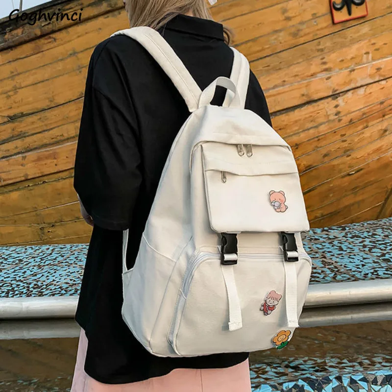 

Backpacks Students Multi-pockets Canvas All-match Ulzzang Japanese Harajuku Large Bags School Preppy Stylish Female Travel Cute