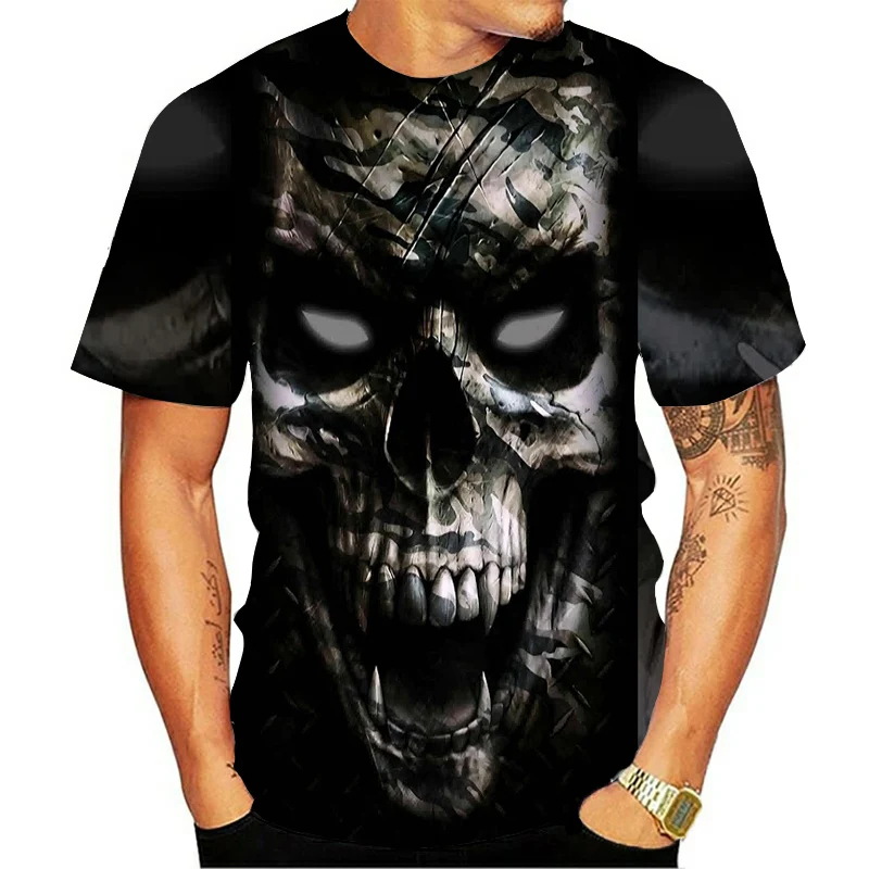 

Halloween new vintage tshirt death skull 3D printing classic T-shirt casual retro Tshirt street fashion tee clothing top