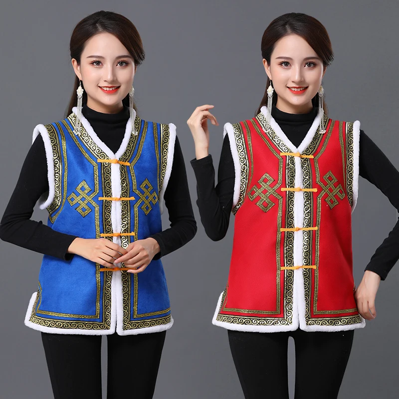 

Women ethnic clothing Winter Lady Elegant Waistcoats Vintage Sleeveless Qipao coat Cheongsam Vest Mongolia style Tang Suit Tops