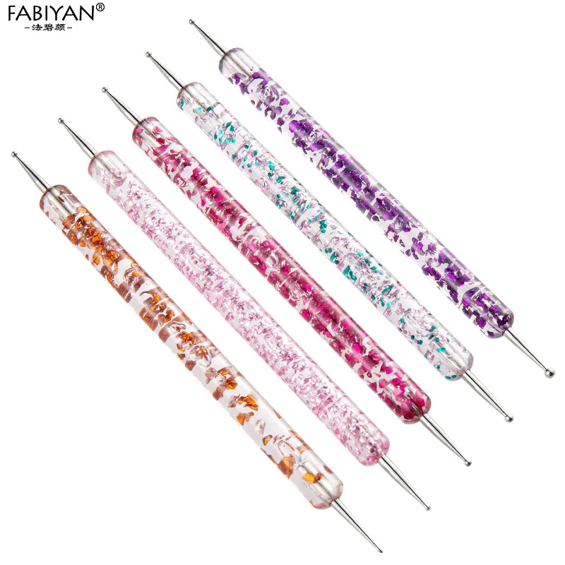 

5pc Professional 2 ways Nail Art Dotting Pen Plastic Swirl Wood Marbleizing Steel Dotting Rhinestones Manicure Tools