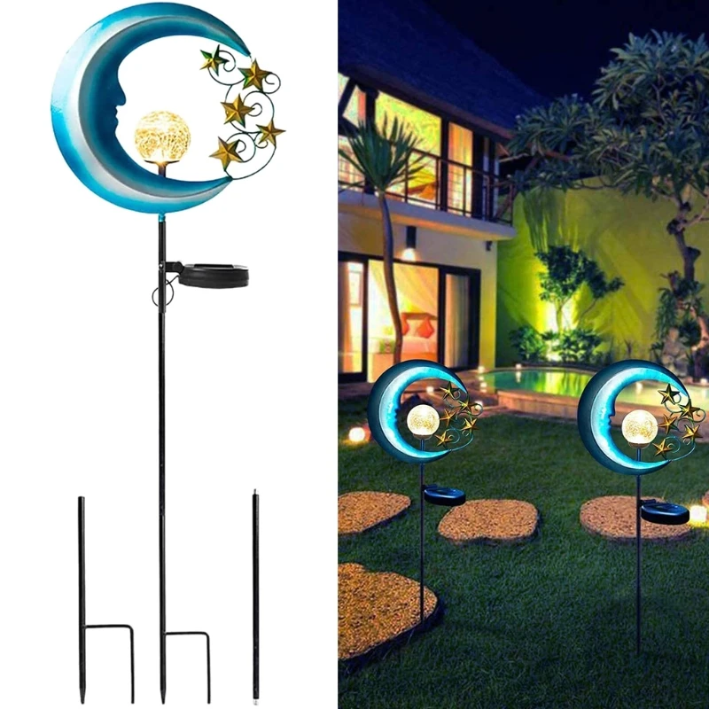 

Garden Solar Stake Light Crackle Glass Globe Solar Stake Landscape Lamps Antique Metal Outdoor Waterproof Decor Lamp