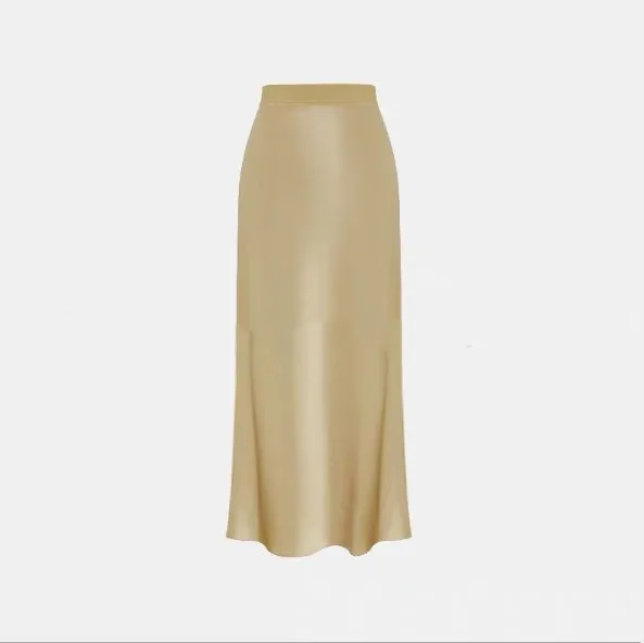 

Spring Autumn Women Satin Skirt Solid Color High Waist Elegant Office Lady Split Skirt