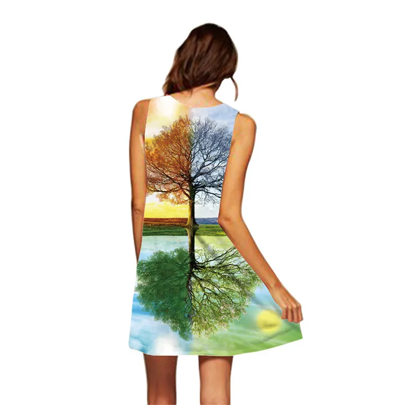 Новое летнее богемное платье с 3D принтом дерева винтажное пляжное женское без