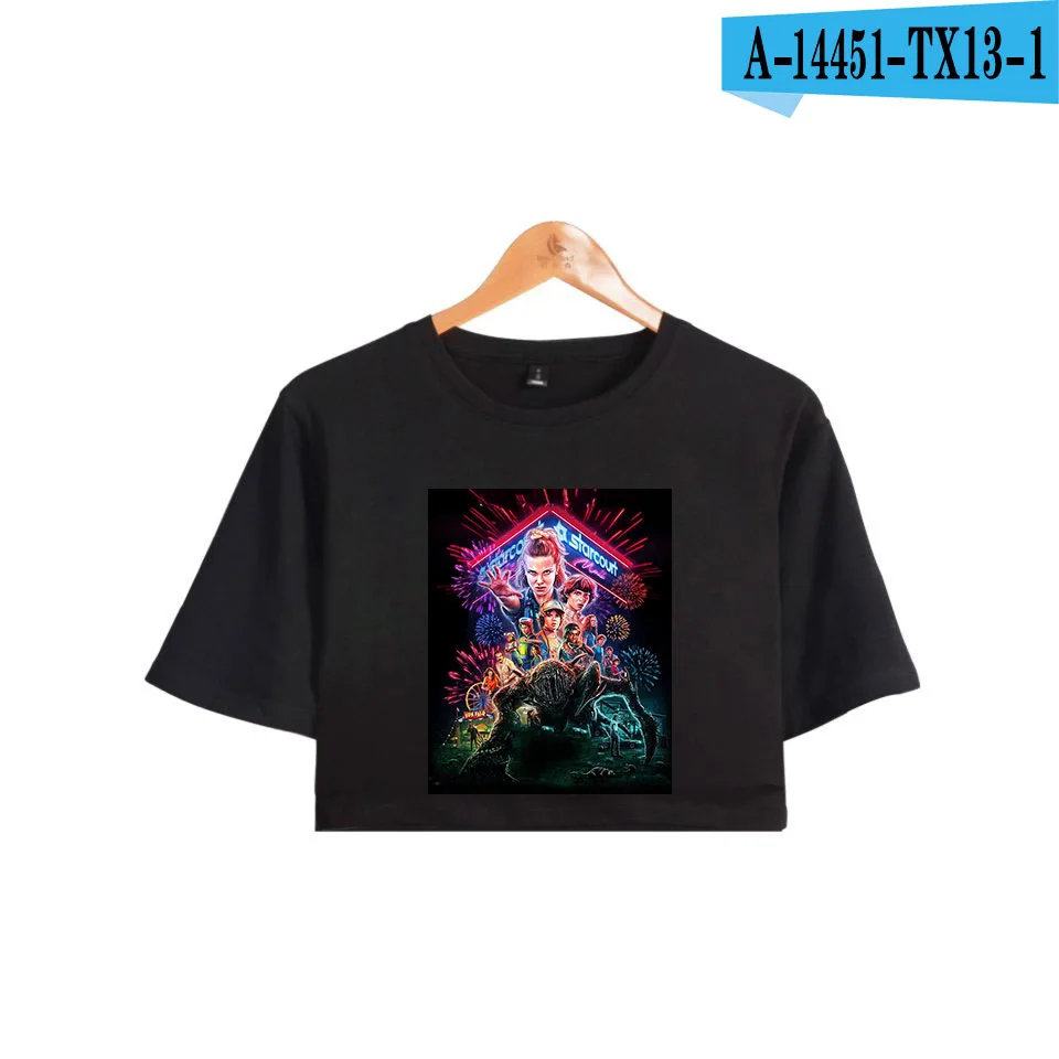 black Футболка для девочек, футболки с пупками, короткие футболки Harajuku, сексуальные модные летние топы с открытым животом, футболки для женщин - Цвет: black