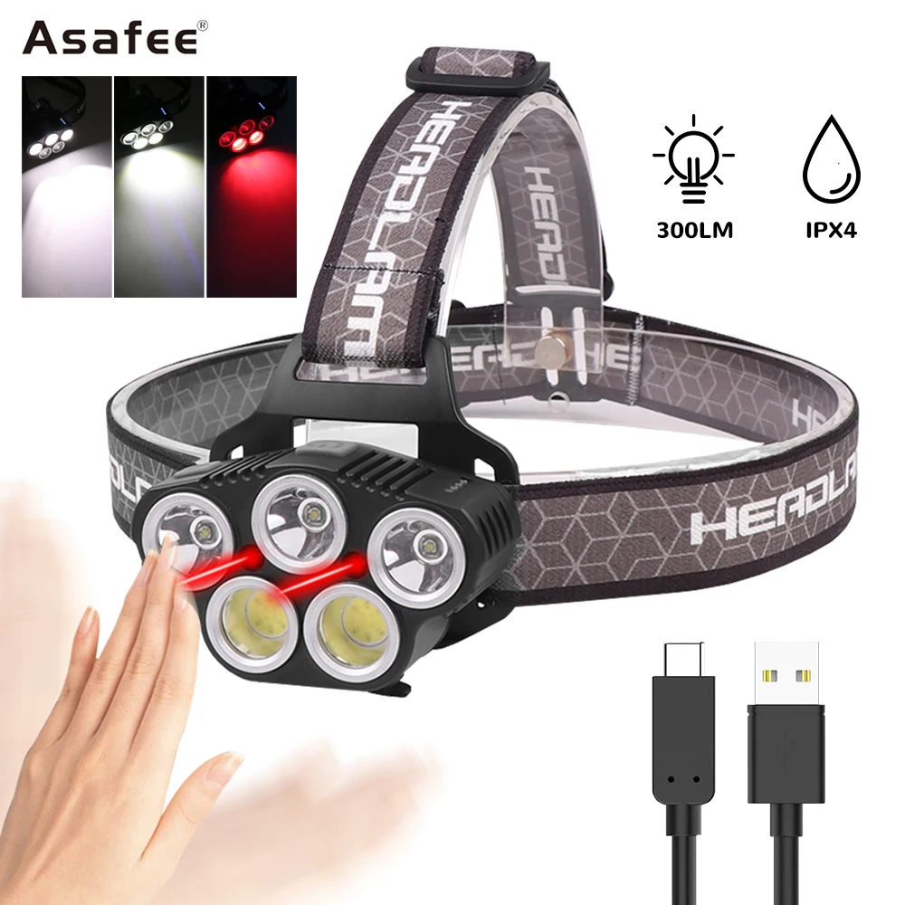 

Asafee 112 LED Headlamp XPE+COB Type-C USB Rechargeable Headlight Built-in Battery IPX4 Waterproof Camping Hunting Head Lamp